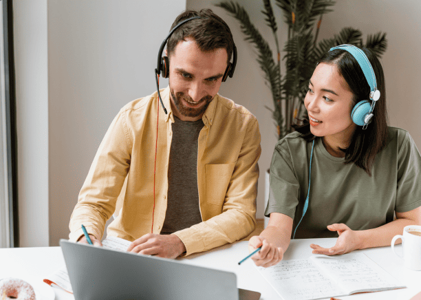 Translator working on media translation, enhancing customer engagement and accessibility across various content platforms.