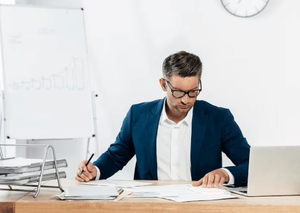 A legal professional reviews translated documents, conveying trust and reliability in-San Francisco.  A legal professional reviews translated documents, conveying trust and reliability in-San Francisco.