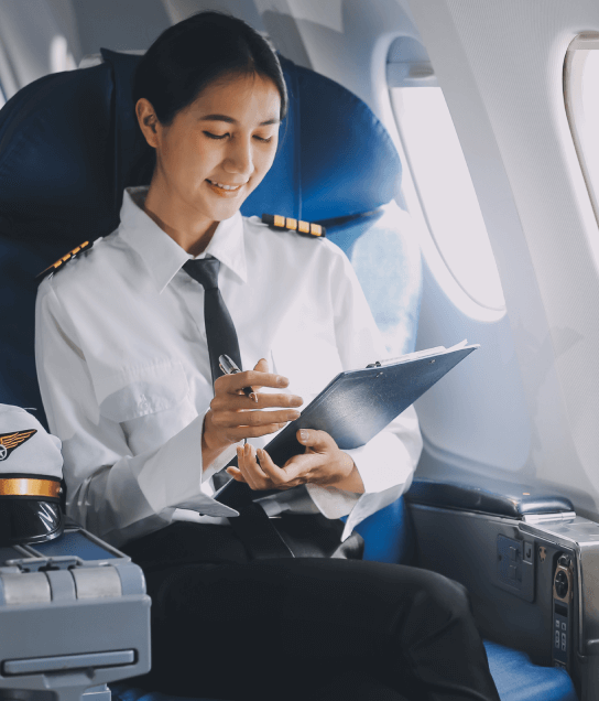 A translator reviewing and translating aircraft-related documents like maintenance logs and flight records. A translator reviewing and translating aircraft-related documents like maintenance logs and flight records.