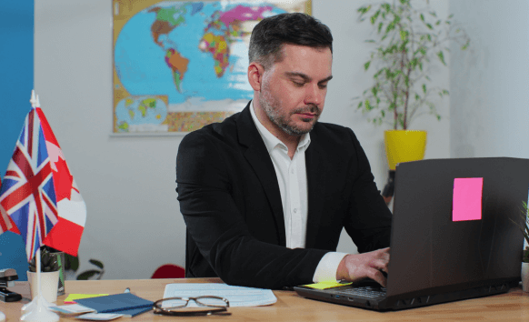 Translator working on apostille translation in Spanish for legal document compliance and international use Translator working on apostille translation in Spanish for legal document compliance and international use