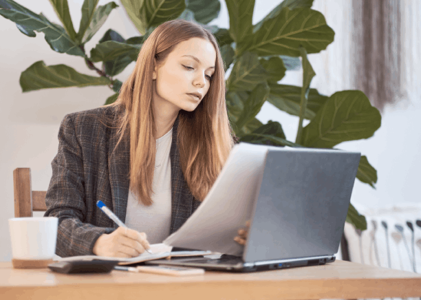 A project manager reviews a client brief, matching New York Translation Services to varied client needs across industries.
