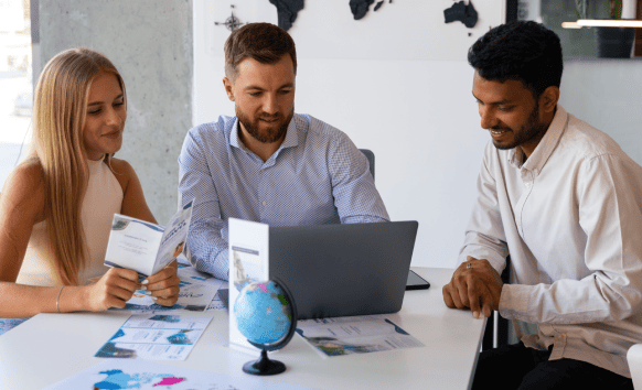 A business professional using corporate translation services for accurate multilingual communication with clients worldwide.