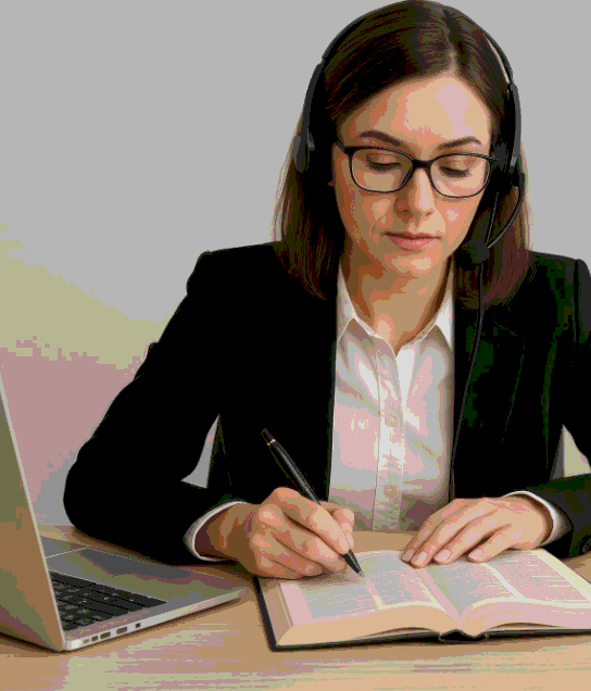 A paralegal reviews translated court records as Memphis Translation Services checks legal terms, names, and dates.