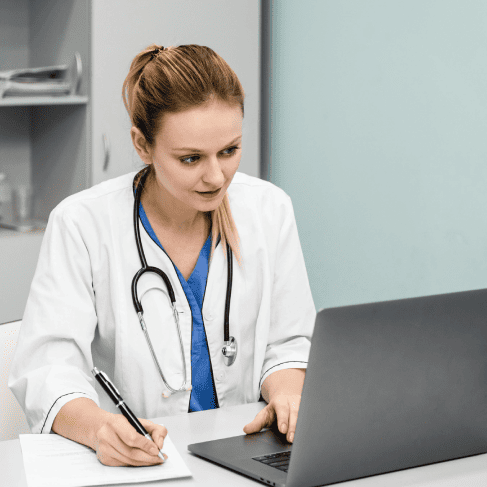 A doctor using Denverās medical translation to ensure clear and precise communication in patient records. A doctor using Denverās medical translation to ensure clear and precise communication in patient records.
