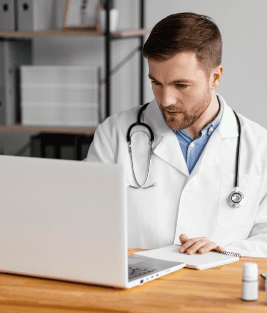 Healthcare professional uses translated documents to communicate effectively with patients through medical translation.