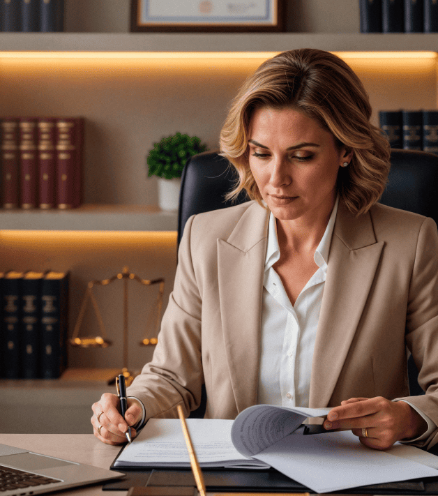 Female judge verifing the document from the legal and financial tender document translation for competitive bids.