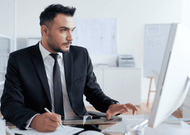 Legal professional using Ann Arbor legal document translation services to translate contracts and court orders.