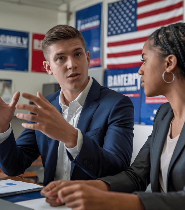 Translator discussing certified translations tailored regionally, ensuring accuracy, confidentiality, and local compliance.