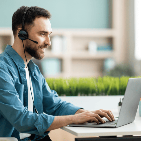 The client views accurately translated interactive content created via multimedia translation services.