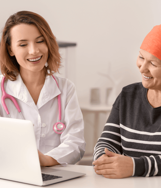 Customer reviewing translated clinical trial documents prepared through professional medical translation services.