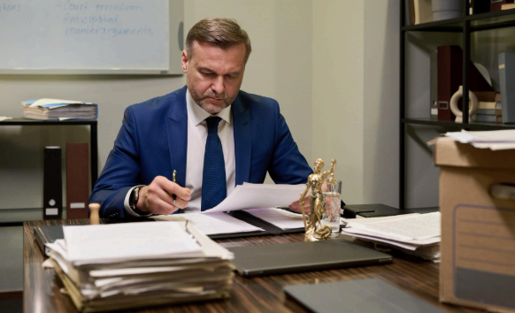 A legal reviewer checks a translated contract on a laptop, confirming terms for Agreement Translation Services.