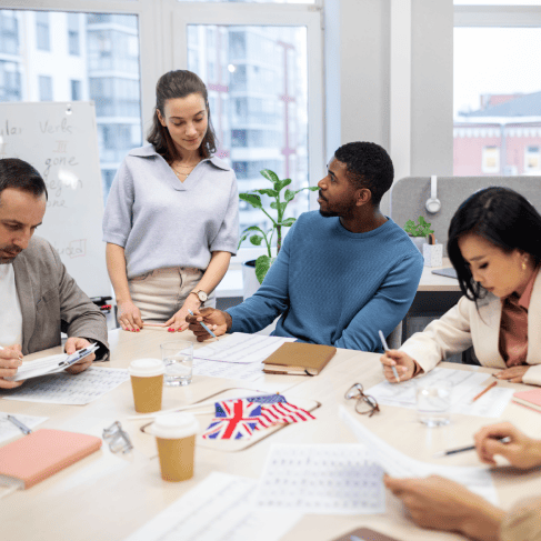 Translators ensuring cultural accuracy through corporate translation services linguistic features. Translators ensuring cultural accuracy through corporate translation services linguistic features.