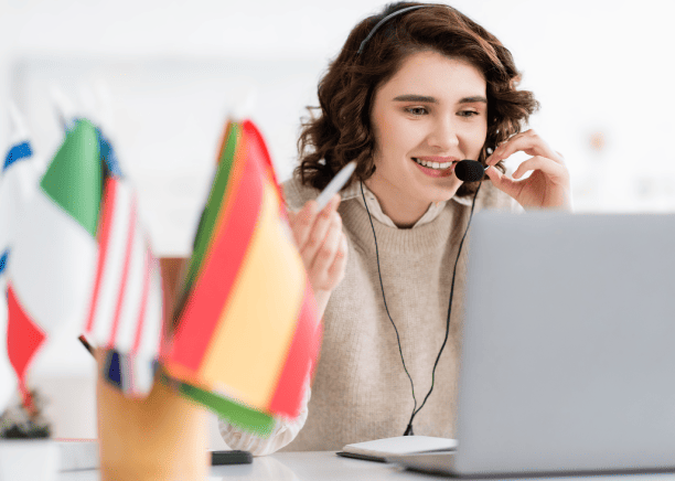 A translator working on translation services, ensuring accessibility for Spanish-speaking student in global education program A translator working on translation services, ensuring accessibility for Spanish-speaking student in global education program