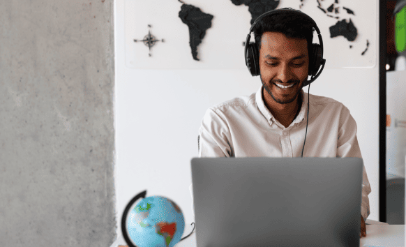 Translator working on 5G telecommunication translation, ensuring accurate localization for global customers' benefit.