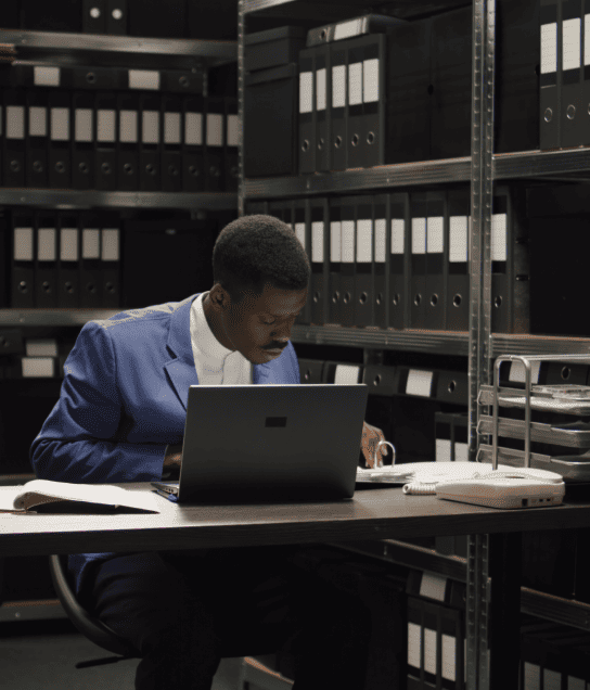 Translator analyzing documents, highlighting the need for secure tender translations to protect sensitive information.