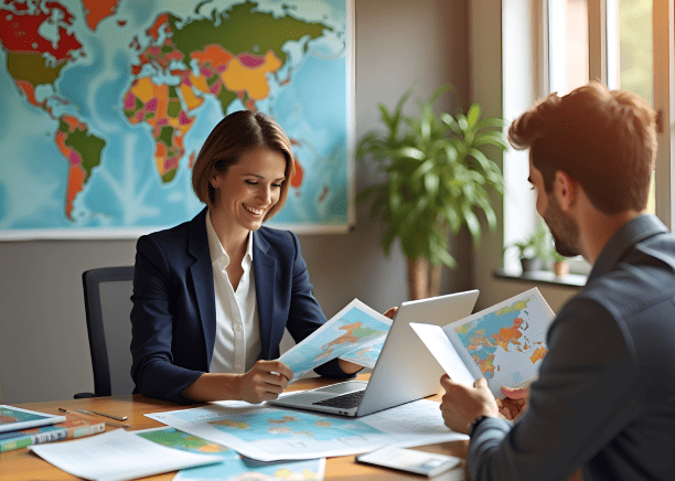 Professional translator discussing tender documents, symbolizing tender translation services for international tender needs.
