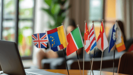 Flags representing different countries for multilingual translations for international compliance across various industries. Flags representing different countries for multilingual translations for international compliance across various industries.