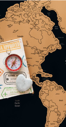 A passport and a compass placed on a map.