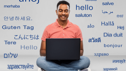 Expert translator using a laptop, representing Hebrew multilingual translation services for seamless global communication. Expert translator using a laptop, representing Hebrew multilingual translation services for seamless global communication.