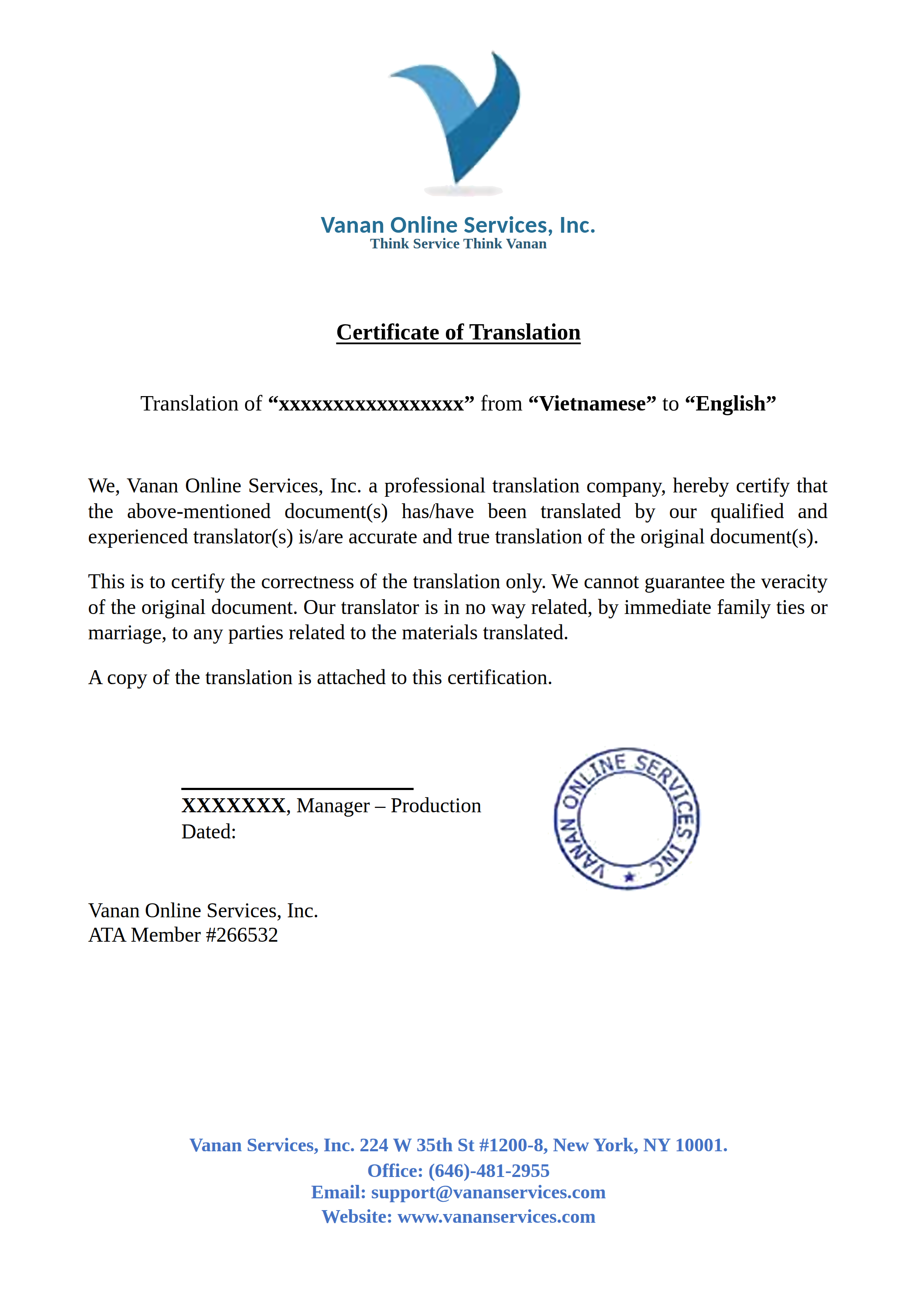Certified Translation Sample - Click For Translation
