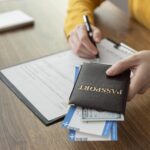 A person holding a passport and filling out an immigration application form, with a help of professional translator