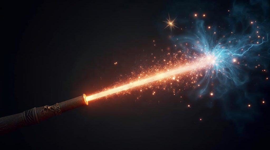 magical glowing wand sparkling light